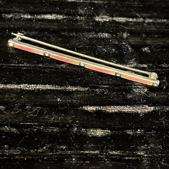 Antique Art Deco Sterling Allco Pink Enamel Rhinestone Bar Pin Brooch - Picture 1 of 8
